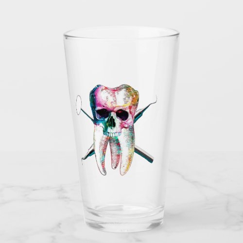 Dental Tooth Skull and Cross bones 16 oz shaker Glass