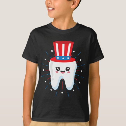 Dental Tooth Uncle Sam Hat 4th Of July USA Flag De T_Shirt
