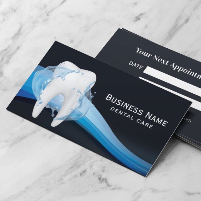 Dental Tooth Water Splash Modern Navy Blue Dentist Appointment Card (Creator Uploaded)