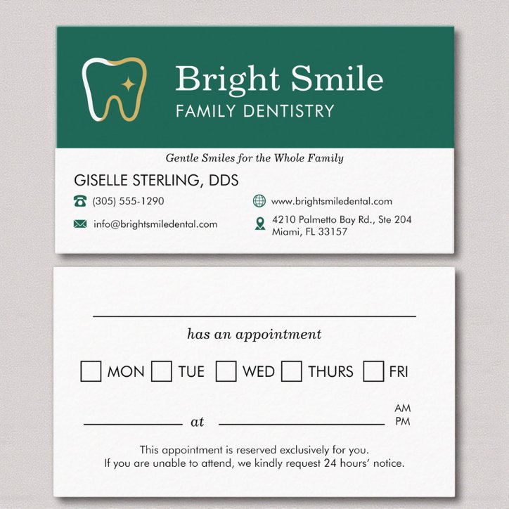 Dental Visit Appointment Reminder Business Card