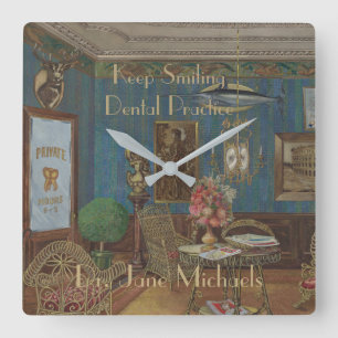 Dental Waiting Room Watercolor Gouache Vintage Square Wall Clock