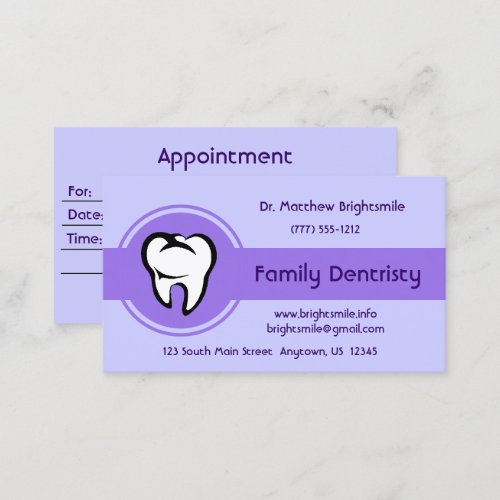 Dental White Tooth Bold Center Stripe Appointment Card