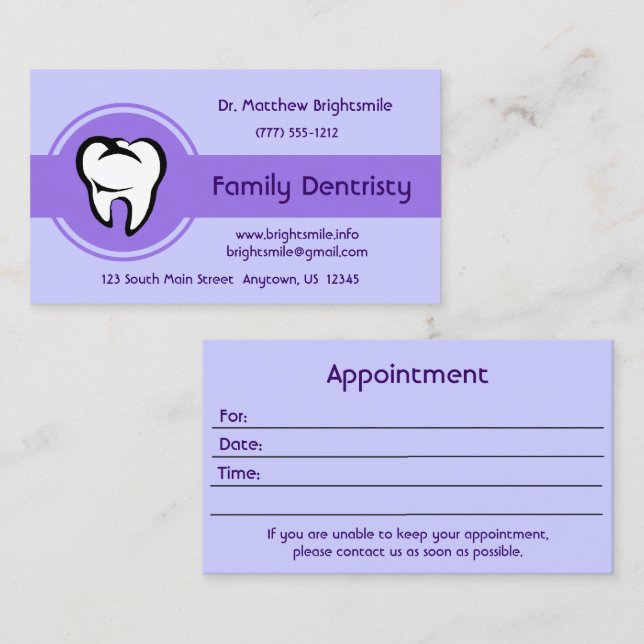 Dental White Tooth Bold Center Stripe Appointment Card (Front/Back)