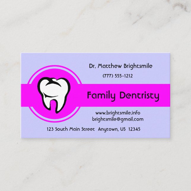 Dental White Tooth Bold Magenta Center Stripe Appointment Card (Front)