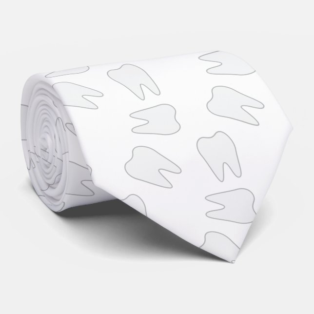 Dental White Tooth Pattern Dentist Tie (Rolled)