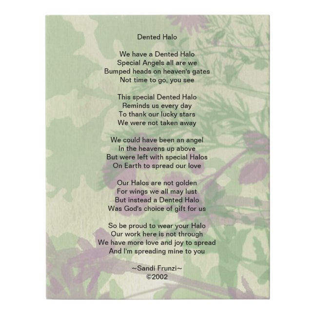 Dented Halo Brain Surgery Survivor Poem  Faux Canvas Print (Front)