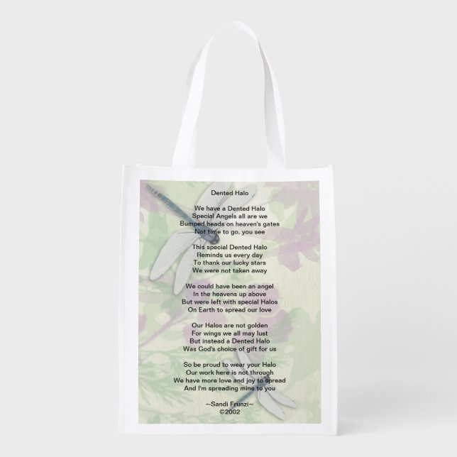 Dented Halo Brain Surgery Survivor Poem Grocery Bag (Back)