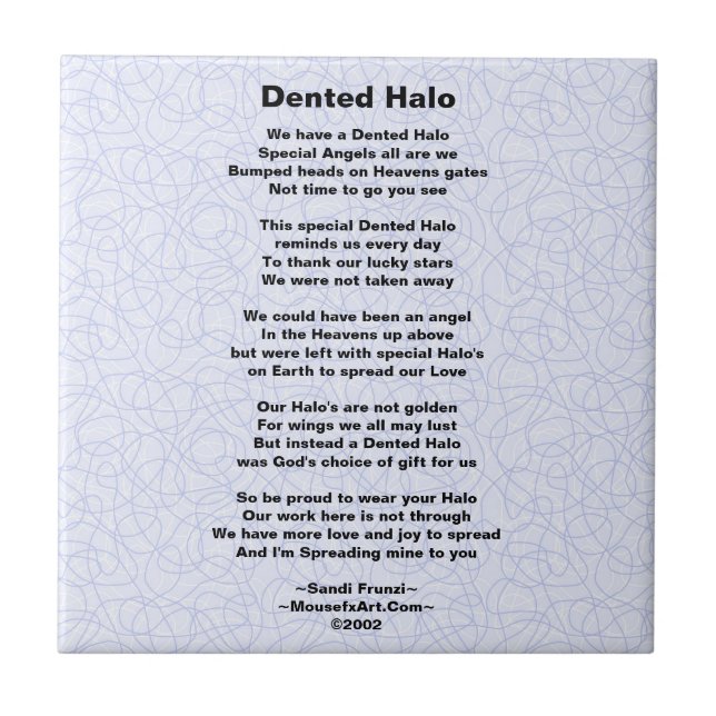 Dented Halo Poem Brain Surgery Survivor Tile (Front)