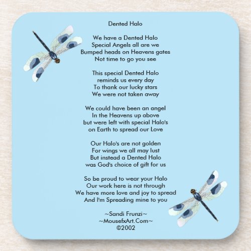 Dented Halo Poem Cork Coaster
