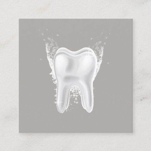 Dentist 3D White Tooth Grey Dental Clinic Square Business Card