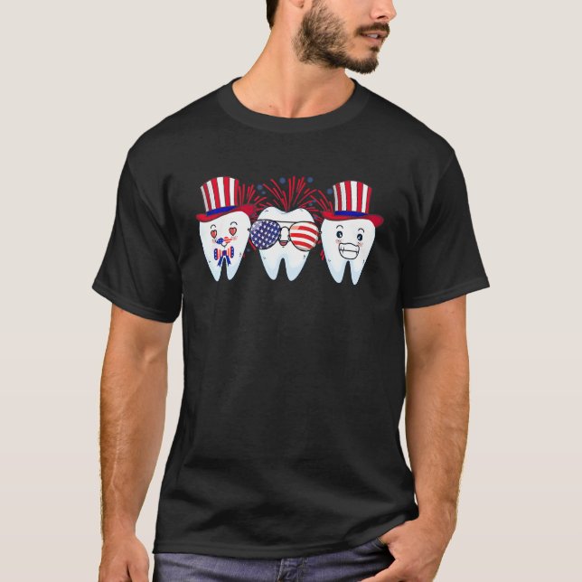 Dentist 4th Of July Dental Us Flag Patriotic Tooth T-Shirt (Front)