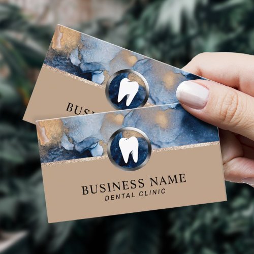 Dentist Abstract Navy Blue  Gold Dental Office  Business Card