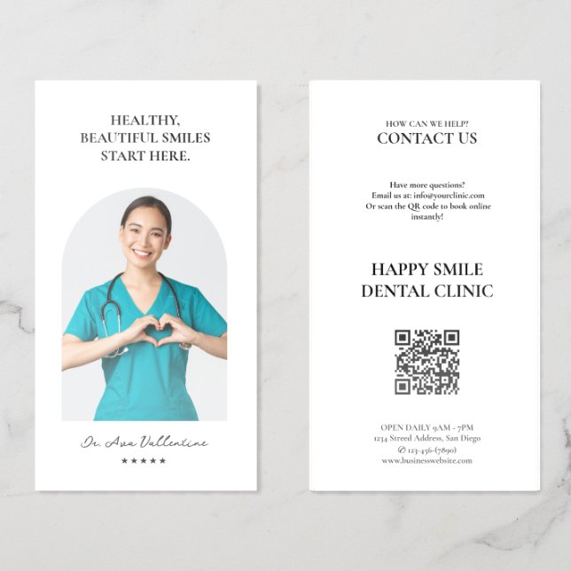 Dentist Aesthetic Dental Clinic Minimal White Tri Brochure (Folded Front and Back)
