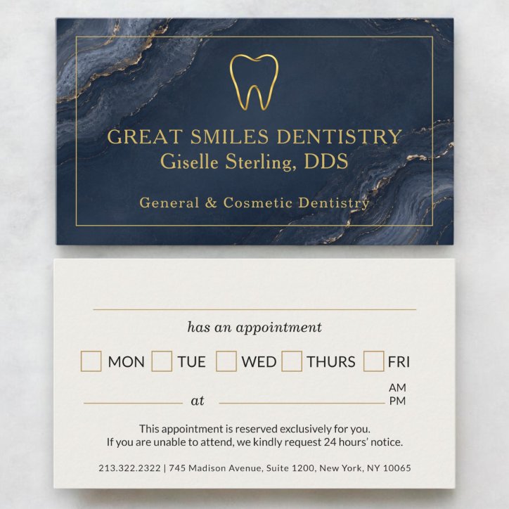 Dentist Agate Navy Blue Gold Tooth Appointment Business Card