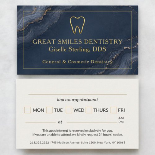 Dentist Agate Navy Blue Gold Tooth Appointment Card