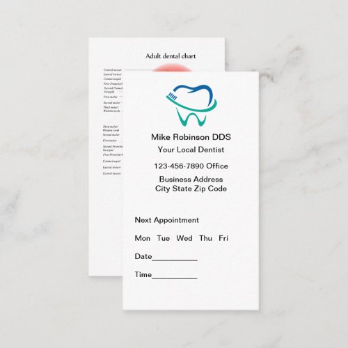 Dentist Appointment And Tooth Chart Busines Business Card