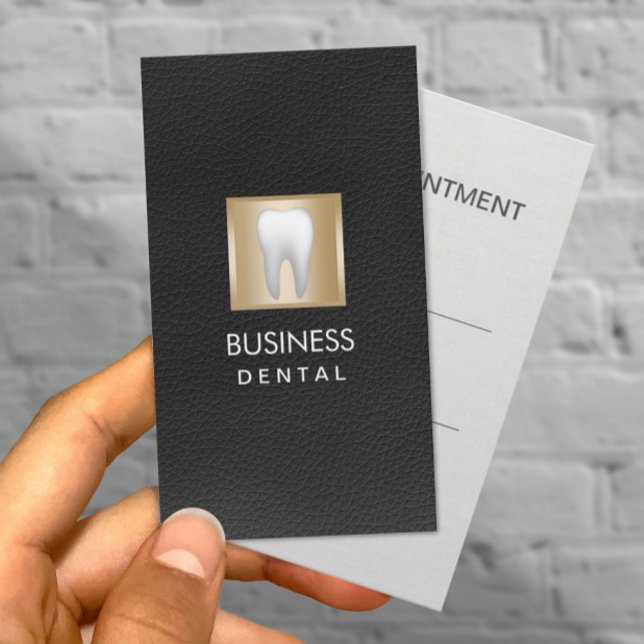 Dentist Appointment Elegant Black Leather Dental Card (Creator Uploaded)