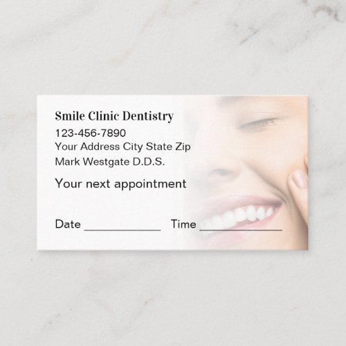 Dentist Appointment Reminder Business Cards 