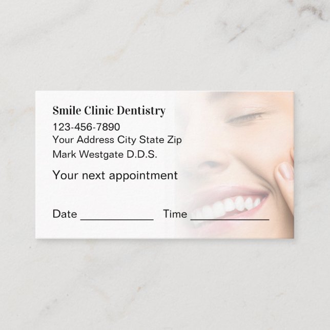 Dentist Appointment Reminder Business Cards  (Front)