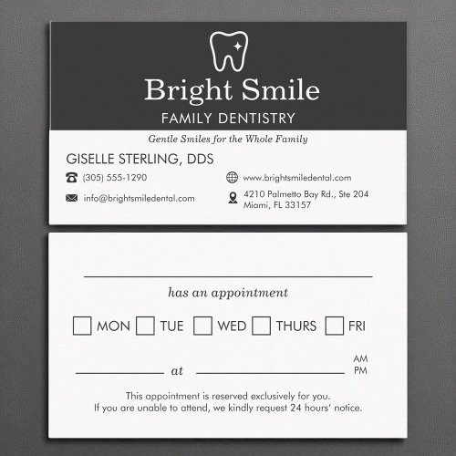 Dentist Appointment Reminder Dental Dentistry Business Card
