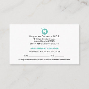 Dentist Appointment Reminder   Dental Office  Busi Business Card
