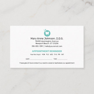 Dentist Appointment Reminder | Dental Office Busi Business Card