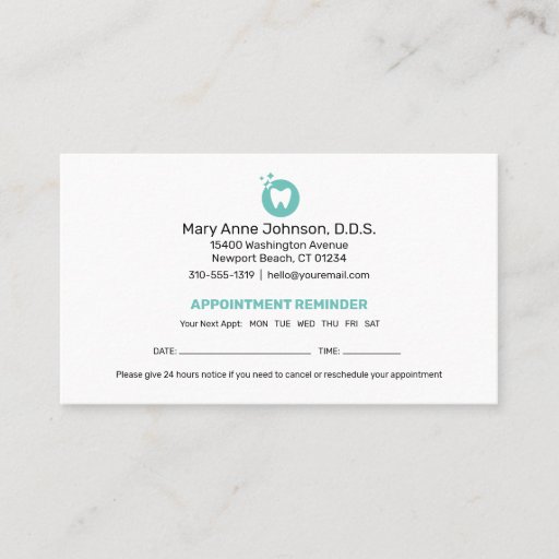Customizable Dentist Appointment Reminder | Dental Office Busi Business Card