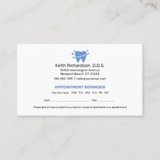 Dentist Appointment Reminder | Dental Office Busi Business Card