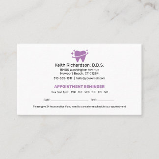 Dentist Appointment Reminder | Dental Office Business Card