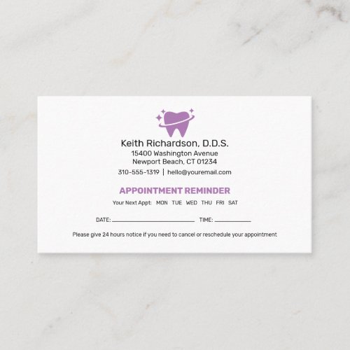 Dentist Appointment Reminder  Dental Office Business Card