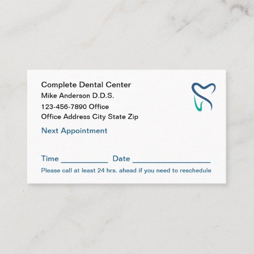 Dentist Appointment Reminder Logo Business Cards
