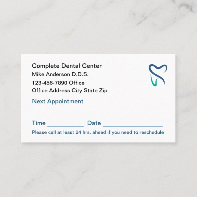 Dentist Appointment Reminder Logo Business Cards (Front)