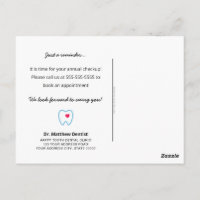 Dentist appointment reminder tooth with heart blue