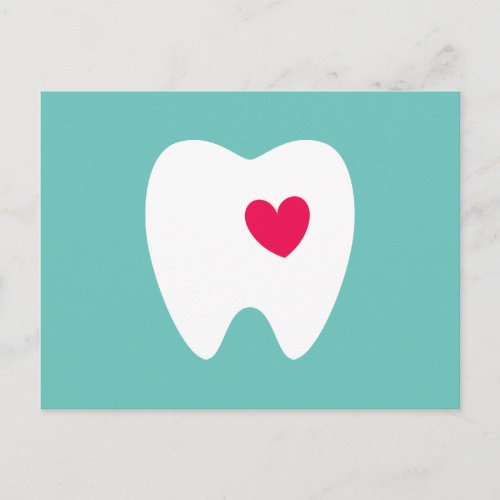 Dentist appointment reminder tooth with heart teal postcard
