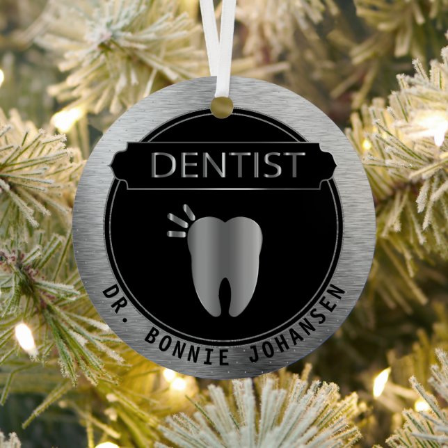 Dentist 🦷 - Black and Silver Metal Ornament (Insitu)