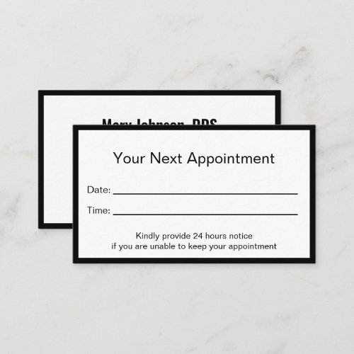 Dentist Black and White Appointment Reminder Card