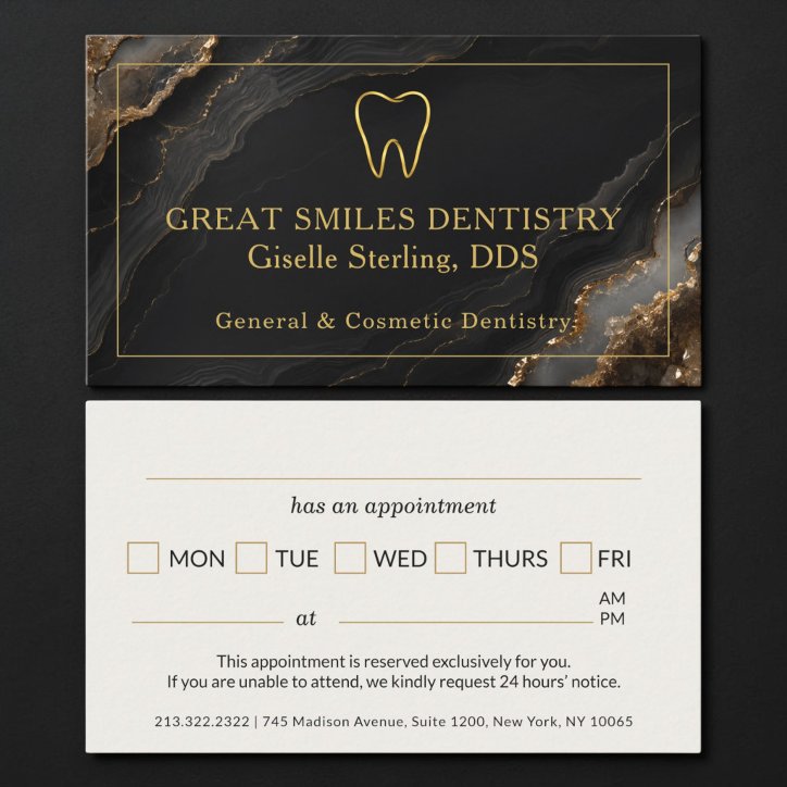 Dentist Black Gold Agate Dental Appointment Business Card