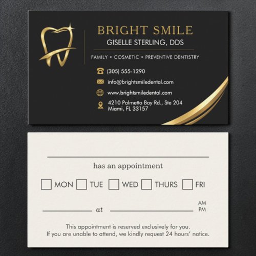 Dentist Black Gold Logo Dental Appointment Business Card
