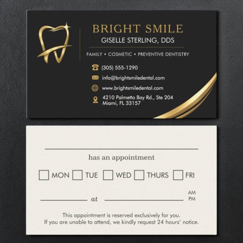 Dentist Black Gold Logo Dental Appointment Card