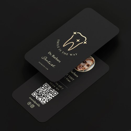 Dentist Black Gold Tooth Modern Appointment  Business Card