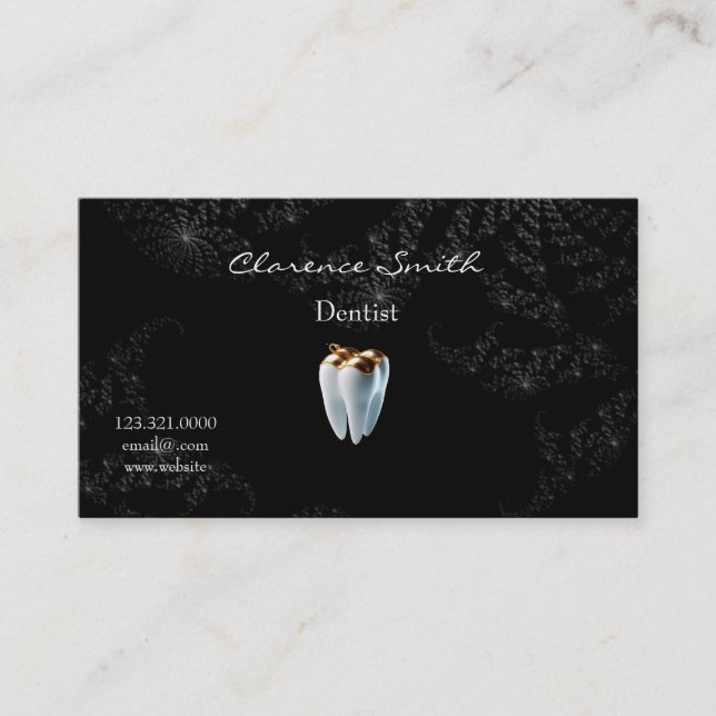 Dentist Black Starry Night Gold Tooth  Business Card (Front)