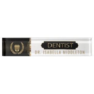 Dentist - Black, White & Gold Desk Name Plate