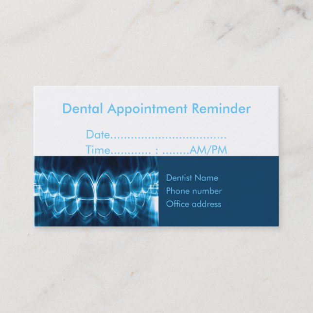 Dentist blue glowing teeth Appointment Reminder Card (Front)