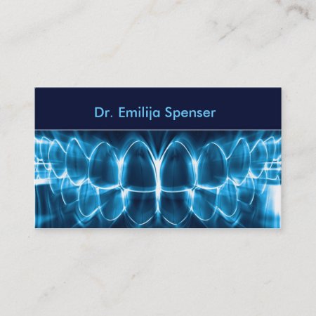 Dentist Blue Glowing Teeth Business Card