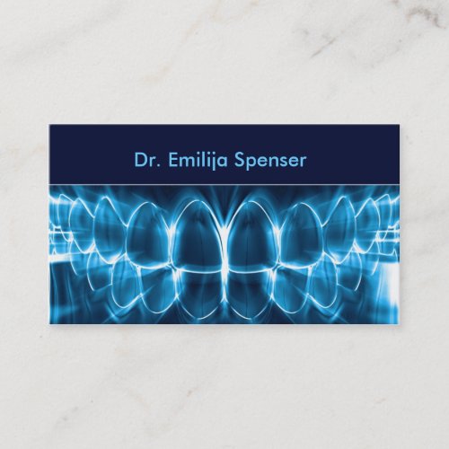 Dentist Blue Glowing Teeth Business Card