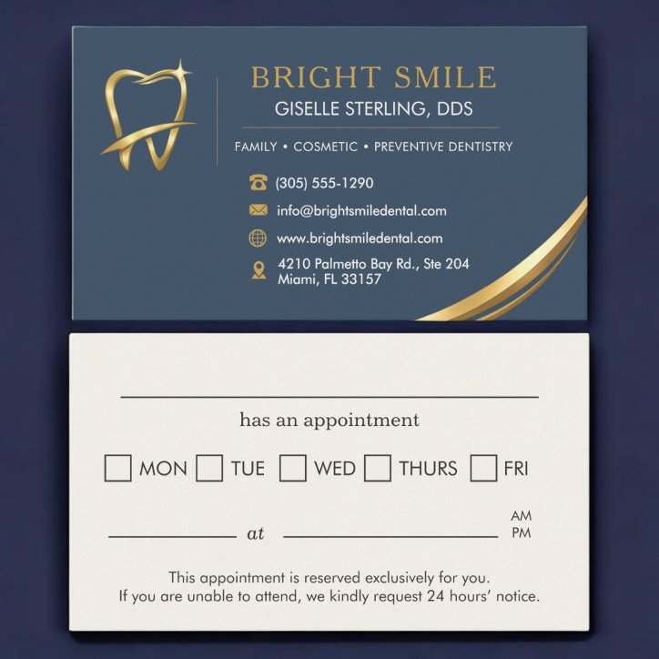 Dentist Blue Gold Logo Dental Appointment Business Card
