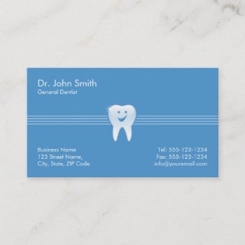 Dentist Blue Shiny Smiling Tooth Dental Appointment Card by superdazzle at Zazzle