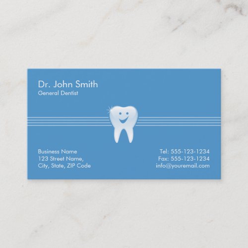 Dentist Blue Shiny Smiling Tooth Dental Appointment Card