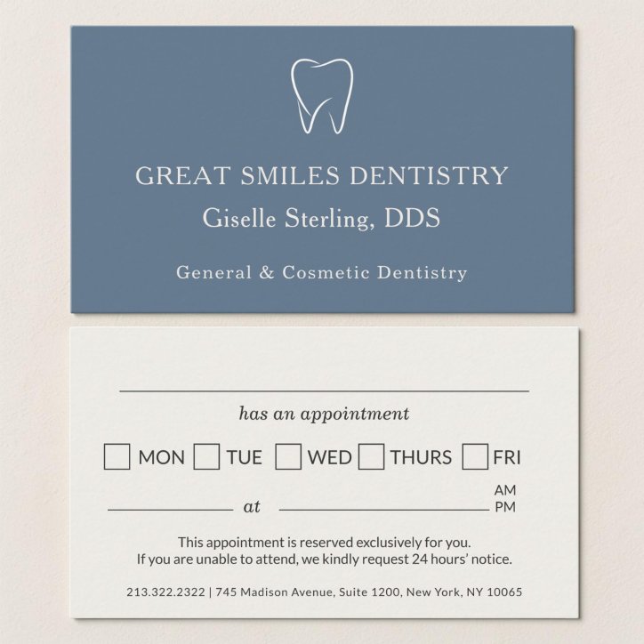 Dentist Blue Tooth Dental Appointment Business Card