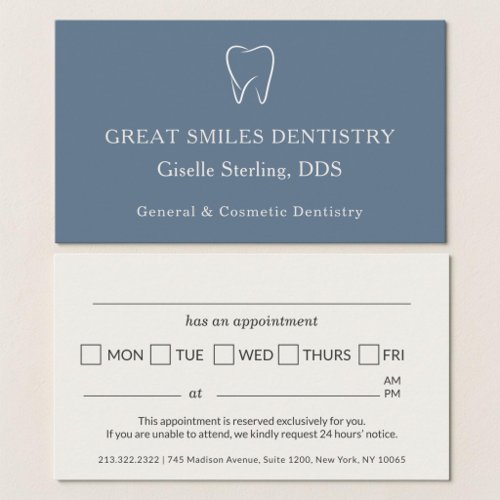 Dentist Blue Tooth Dental Appointment Card